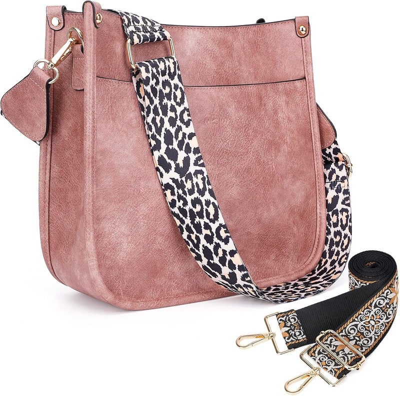 HKCLUF Crossbody Bags for Women Trendy Vegan Leather Hobo Handbags With 2PCS Adjustable Guitar Strap Shoulder Bucket Bags - Image 1